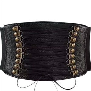 NEW Black Leather Corset Belt Elastic Backside